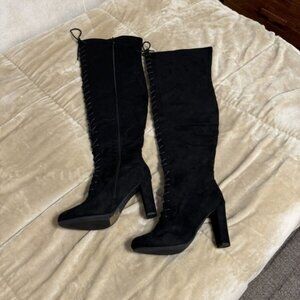 Top Moda NWOB Size 8.5 Solid Black Knee-Length Lace-Front Boots
